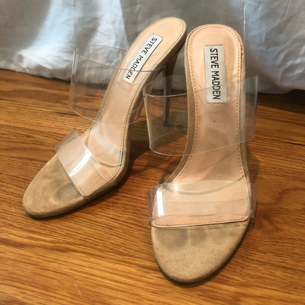 Steve Madden Tan Charlee Clear Heel Pump Sandals